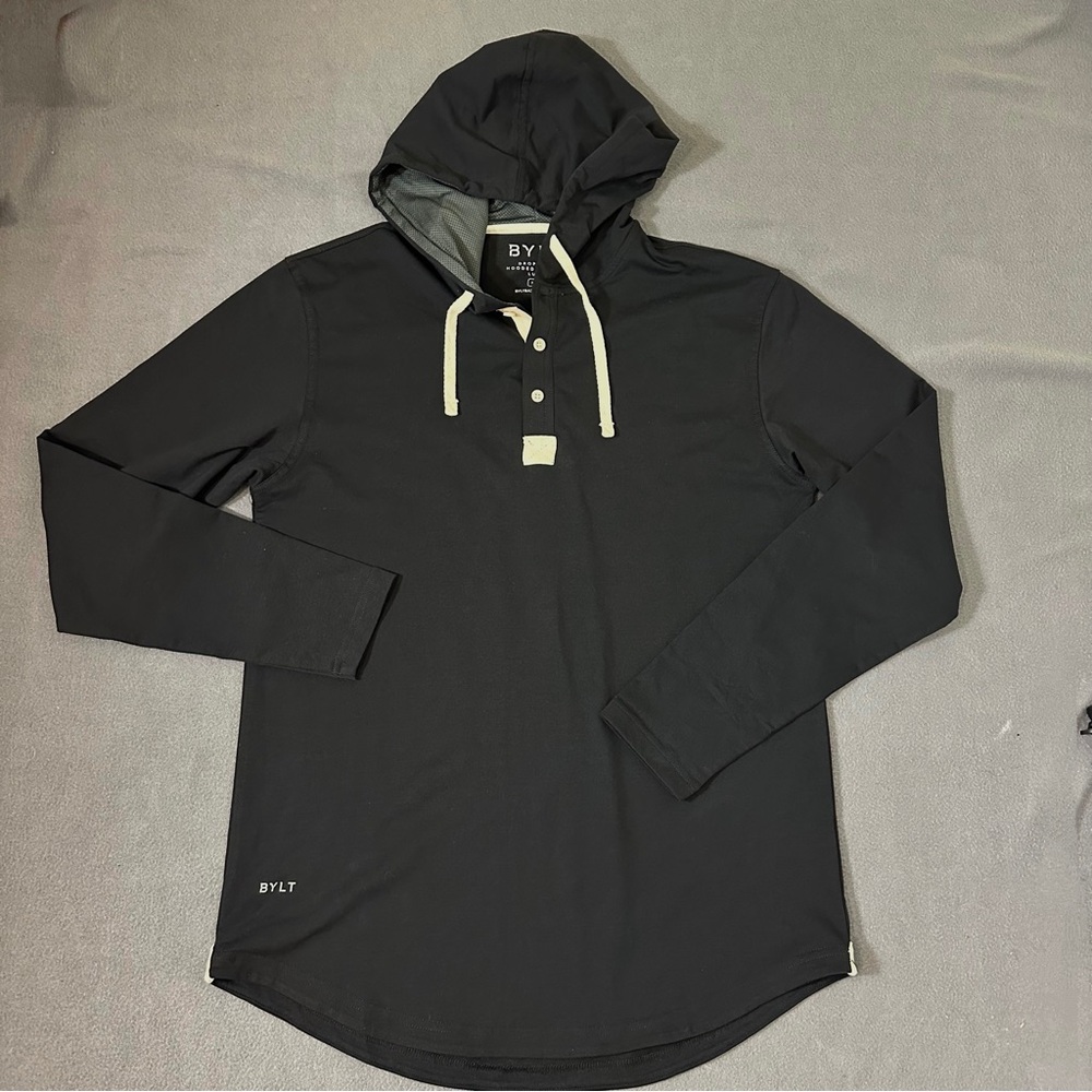 Bylt Black Drop Cut Hooded Henley Mens Medium